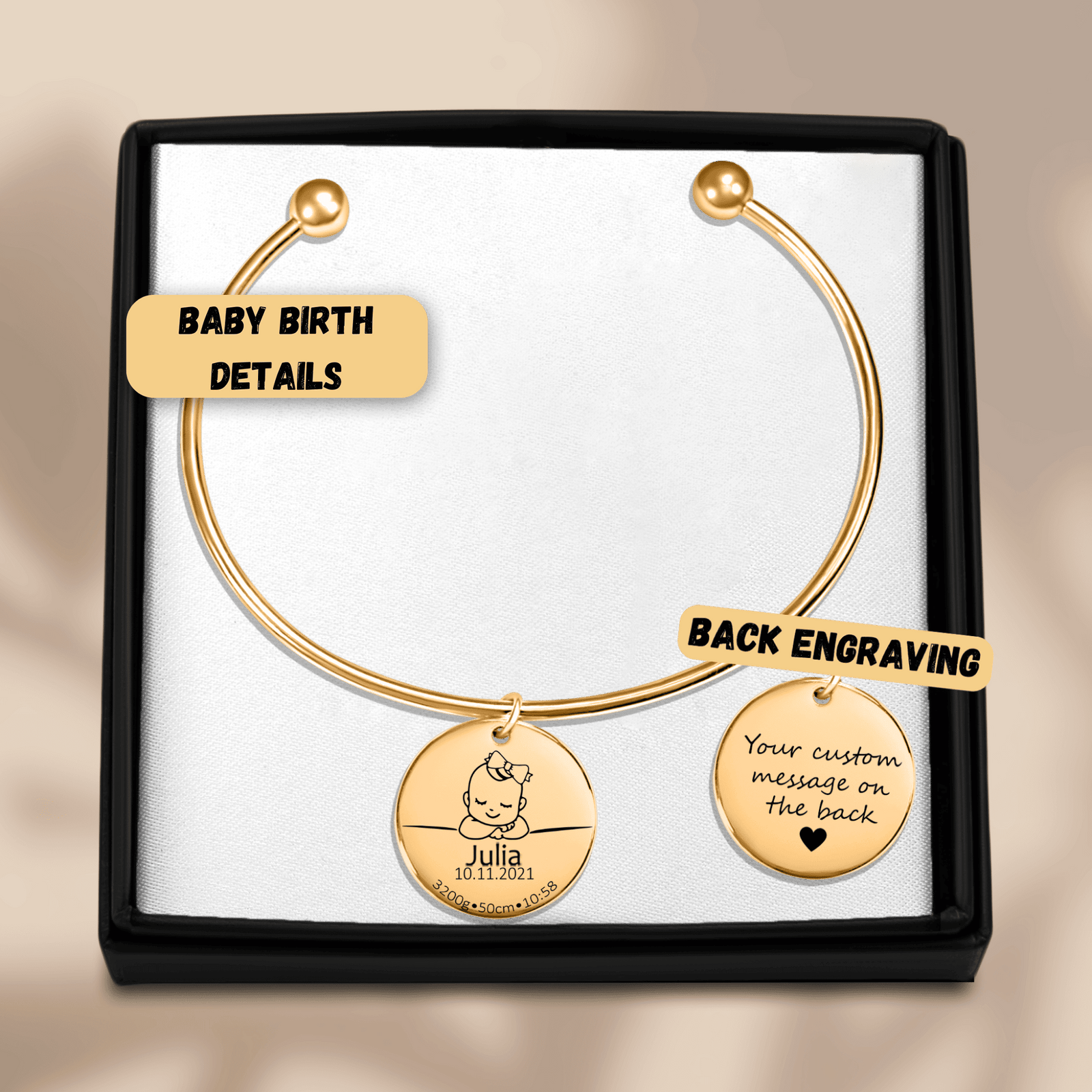 Bracelet jonc Détails de Naissance Personnalisés