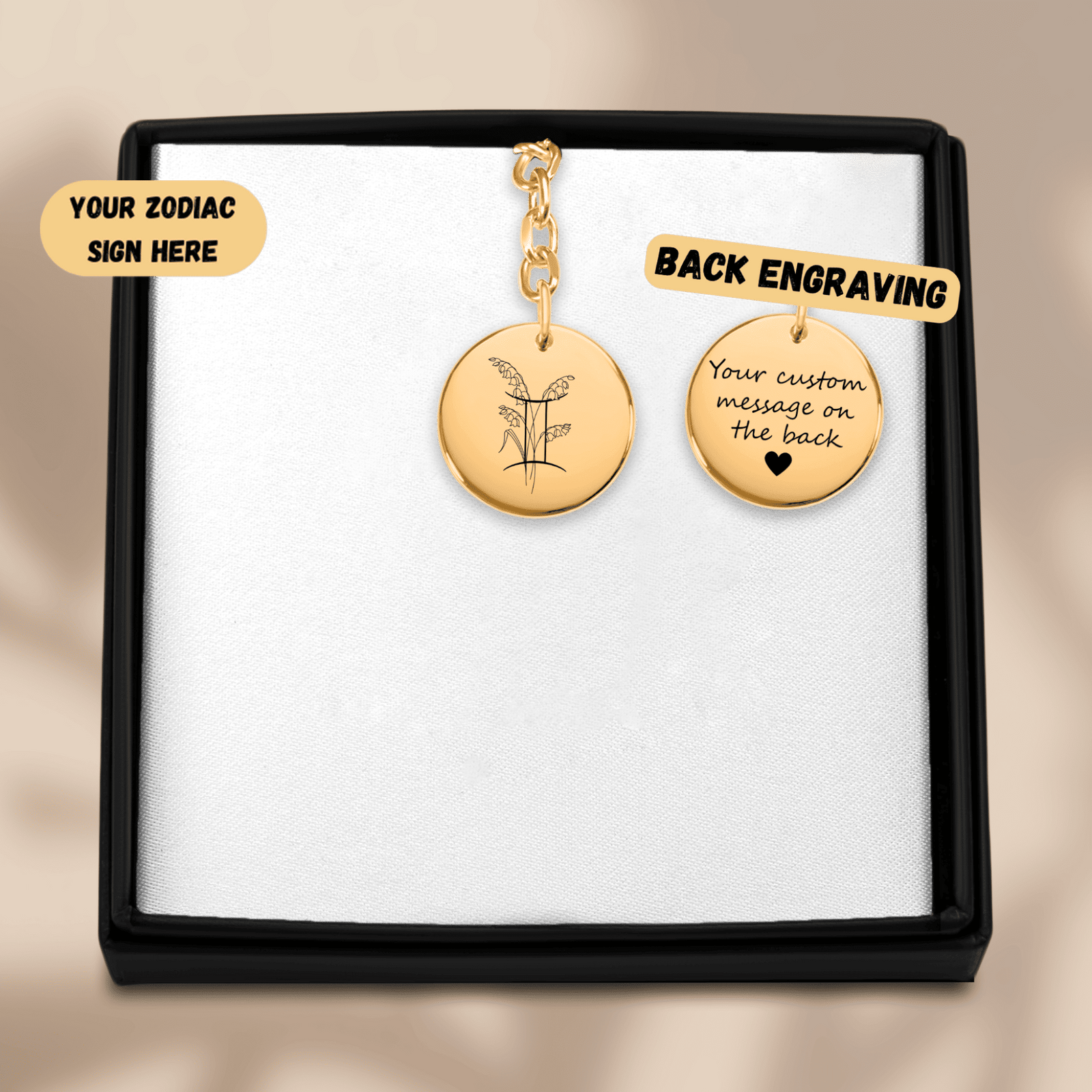 Porte-clés Médaille Florale Signe Astrologique Gémeaux