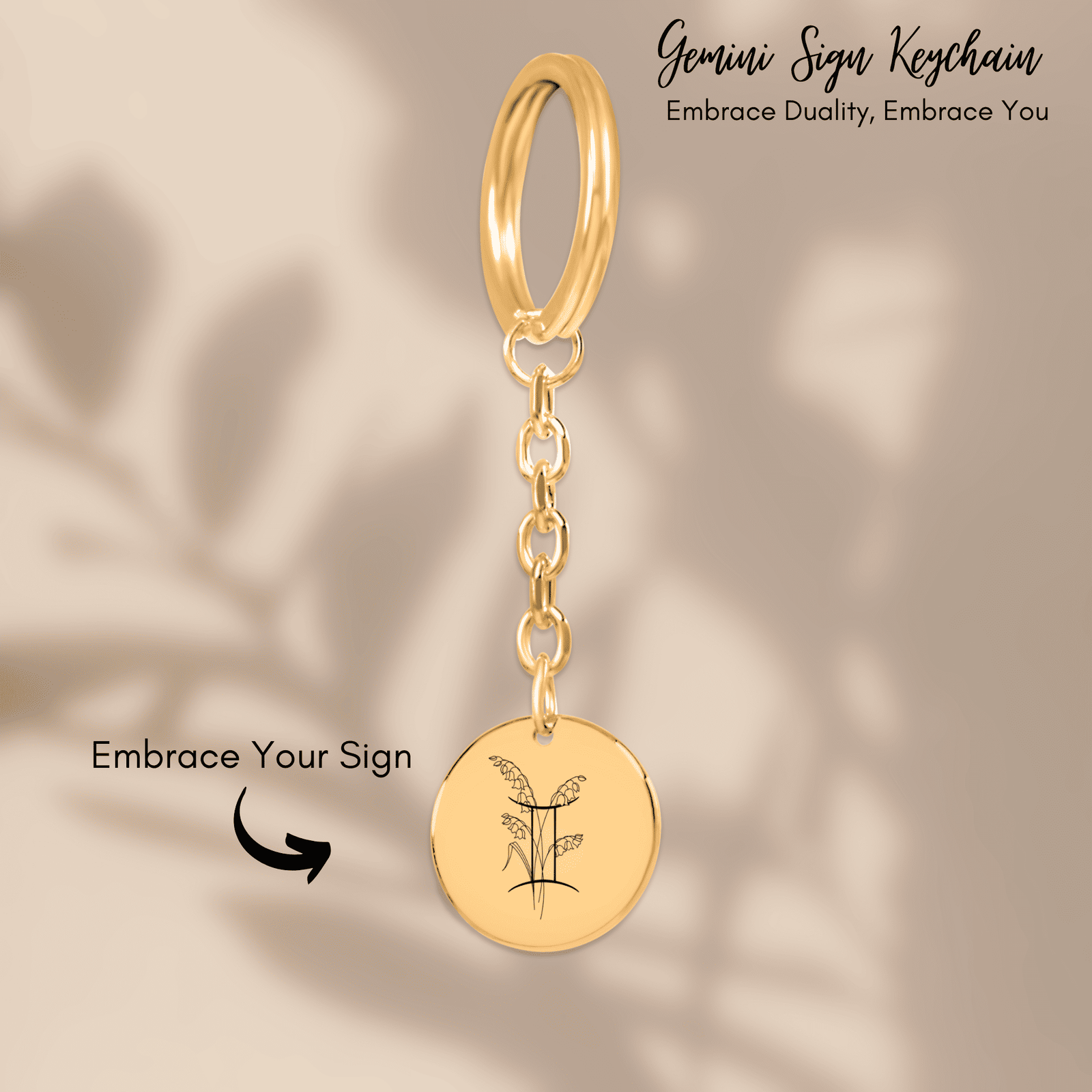 Porte-clés Médaille Florale Signe Astrologique Gémeaux