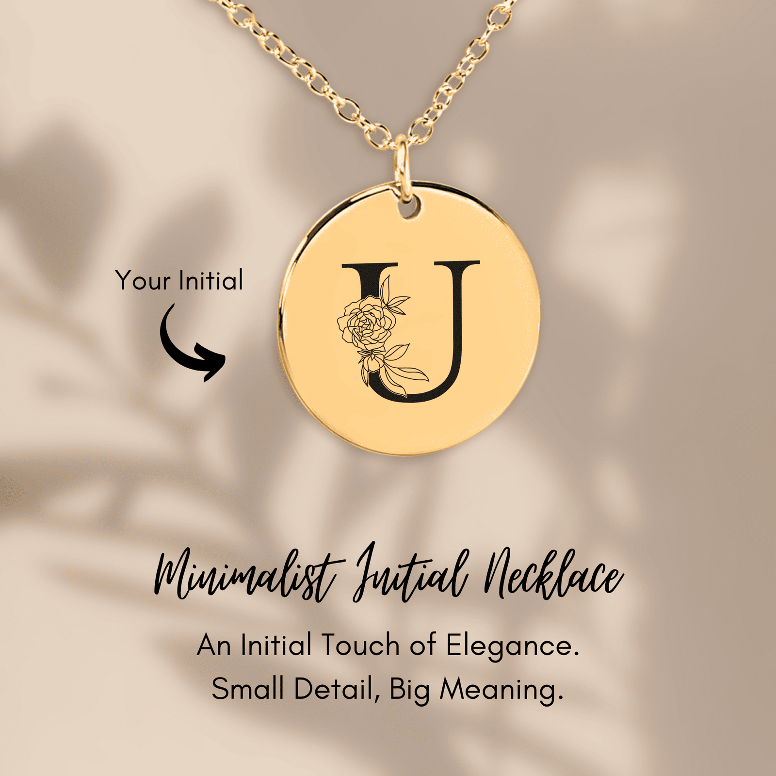 Collier Initiale Florale U Personnalisé