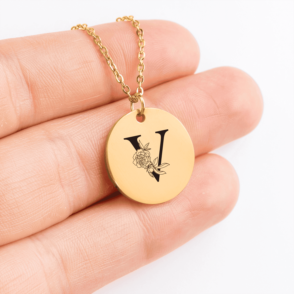 Collier Initiale Florale V Personnalisé