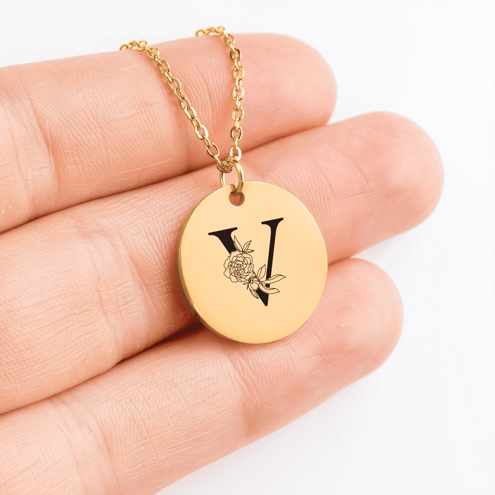 Collier Initiale Florale V Personnalisé