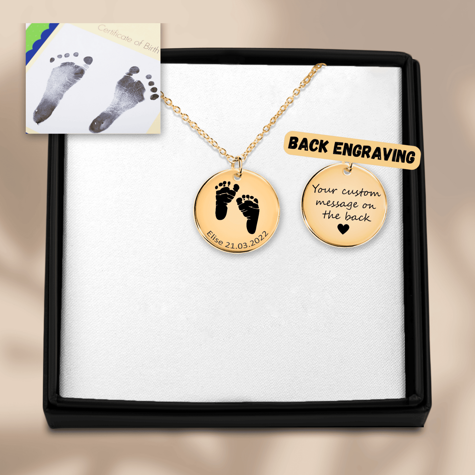 Collier Empreinte de Pied Réelle Gravée