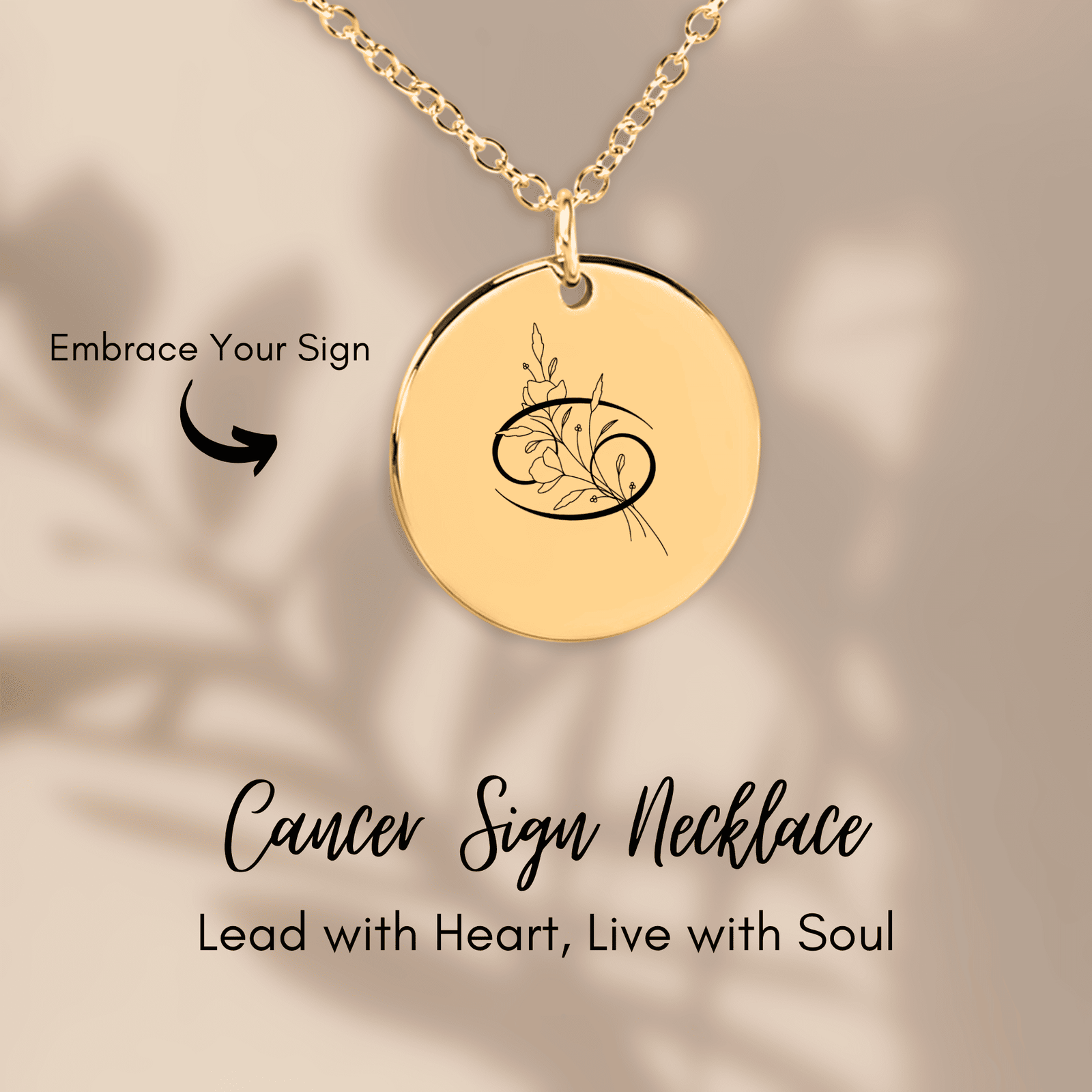 Collier Médaille Florale Signe Astrologique Cancer