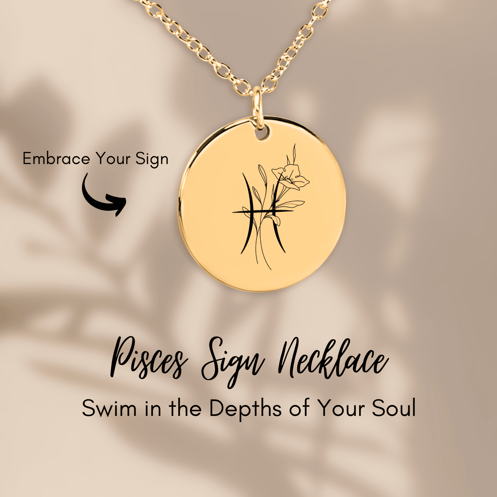 Collier Médaille Florale Signe Astrologique Poissons