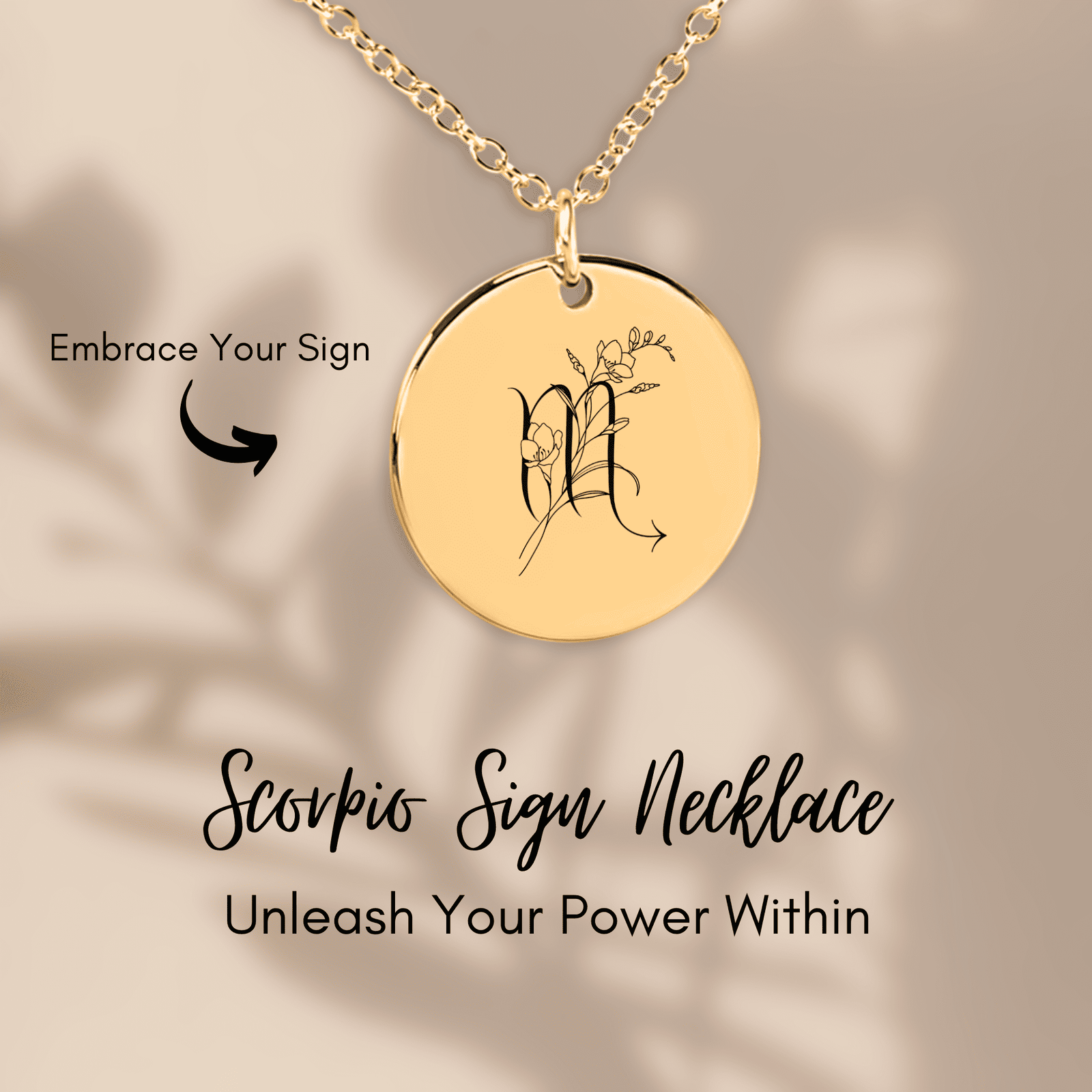 Collier Médaille Florale Signe Astrologique Scorpion