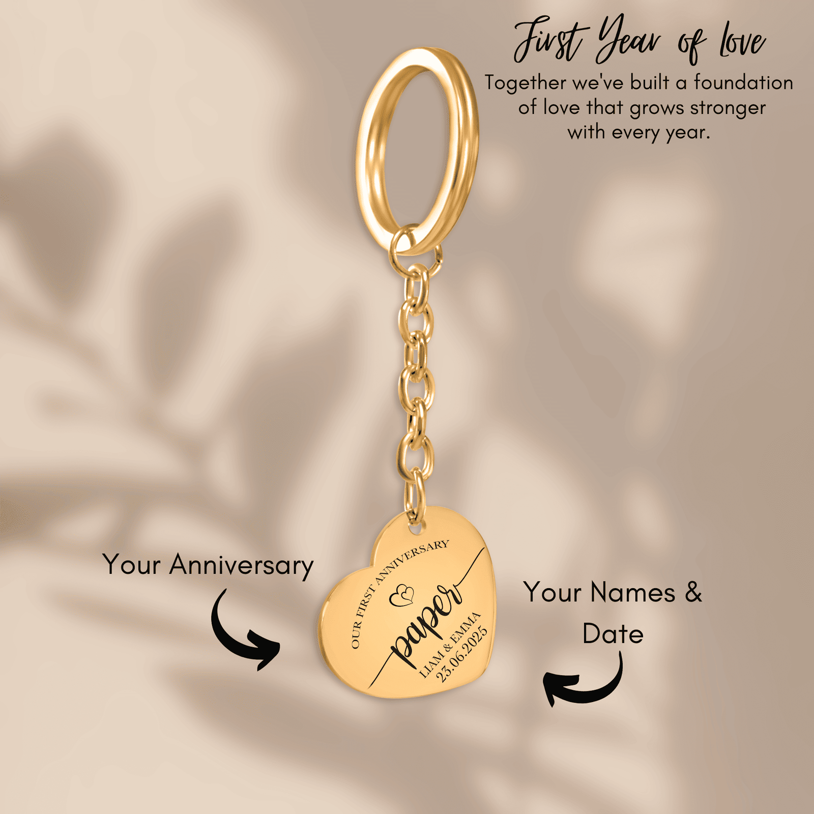Porte-clés Coeur Anniversaire de Mariage 1 an (noces de coton)
