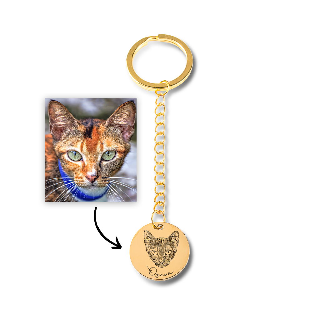 Porte-clés personnalisé portrait de chat gravé — vue 2