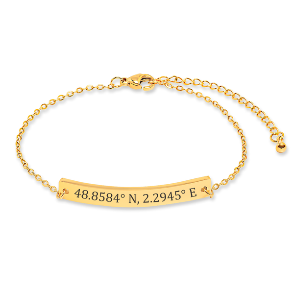 Bracelet personnalisé avec coordonnées GPS gravées sur acier inoxydable — vue 1
