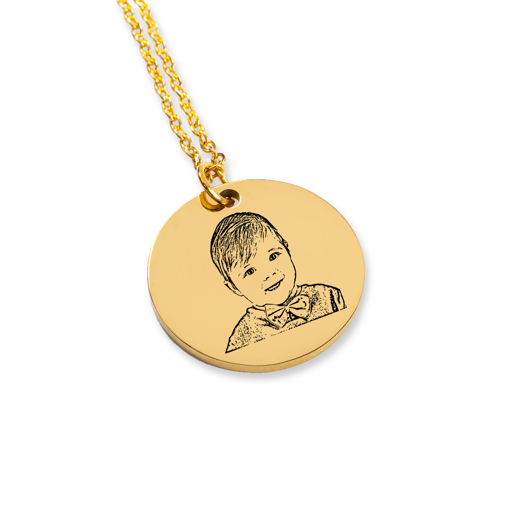 Collier personnalisé portrait de bébé gravé sur pendentif, acier inoxydable — vue 2