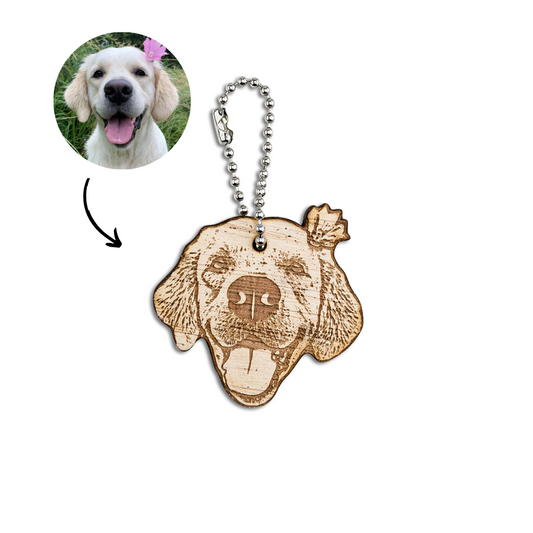Porte-clés en bois Portrait d'animal de compagnie