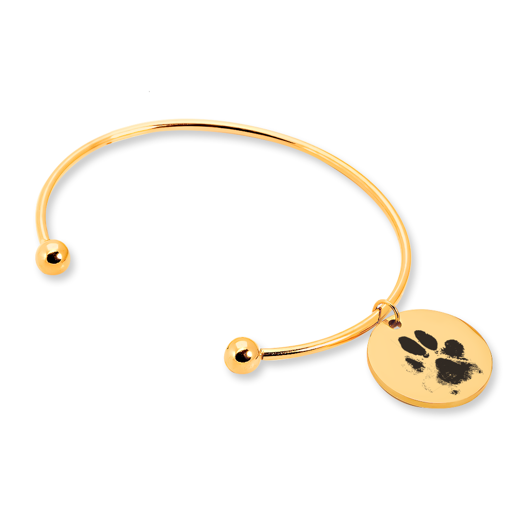 Bracelet jonc personnalisé avec empreinte de patte de chien ou chat gravée — vue 1