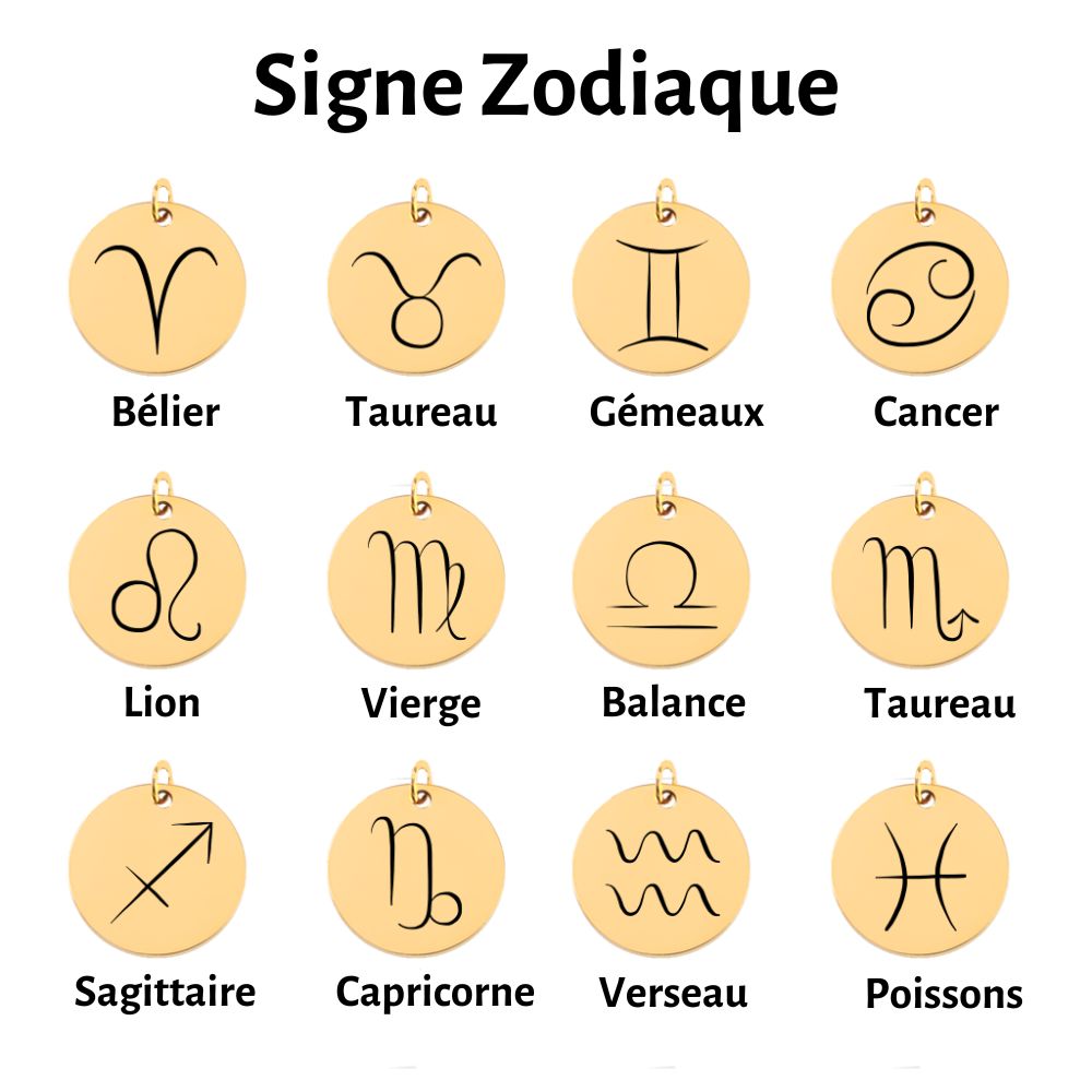 Collier signe astrologique personnalisé gravé, acier inoxydable — vue 2