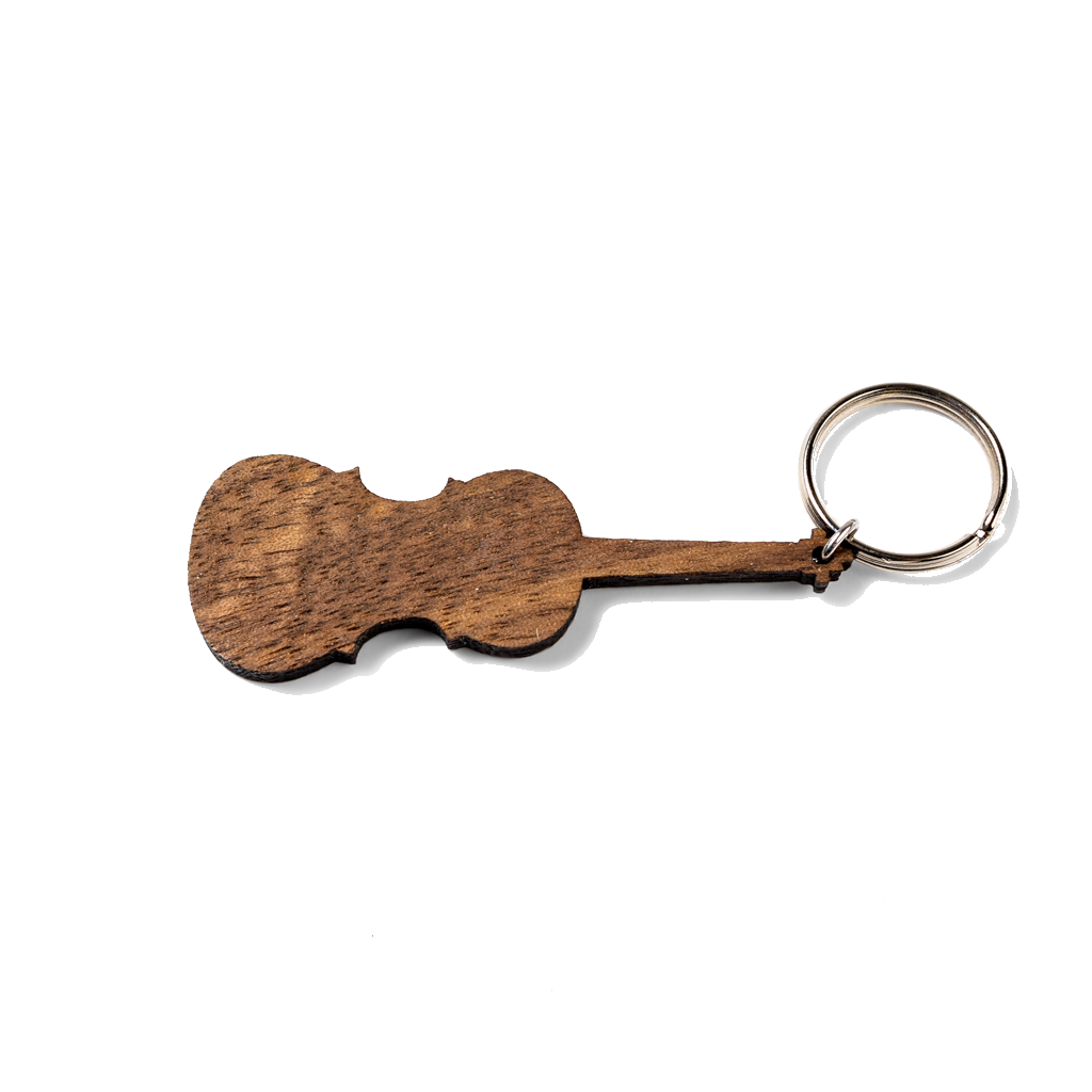 Porte-clés en bois de violon personnalisé avec message gravé, noyer et acier inoxydable — vue 2
