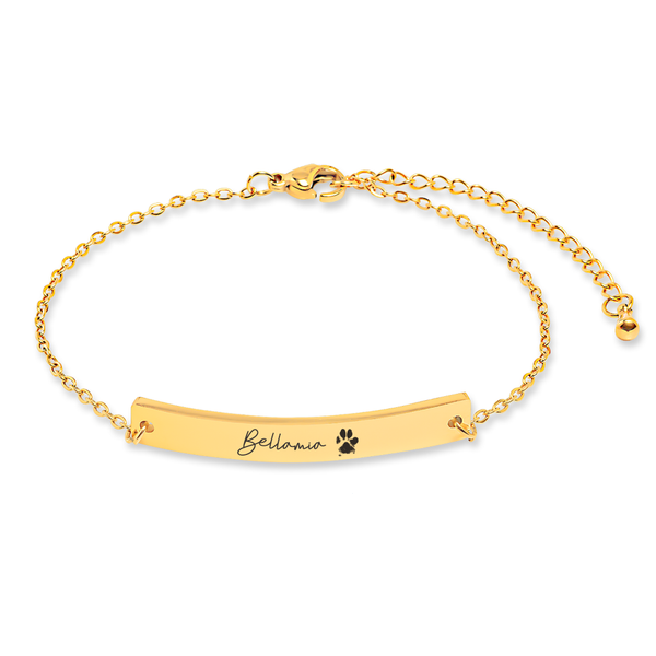 Bracelet personnalisé avec nom de chien gravé sur acier inoxydable — vue 1