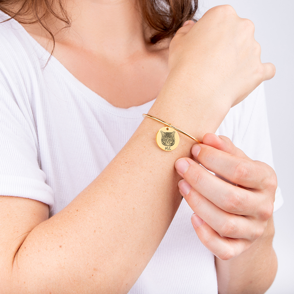 Bracelet jonc portrait chat personnalisé — vue 4