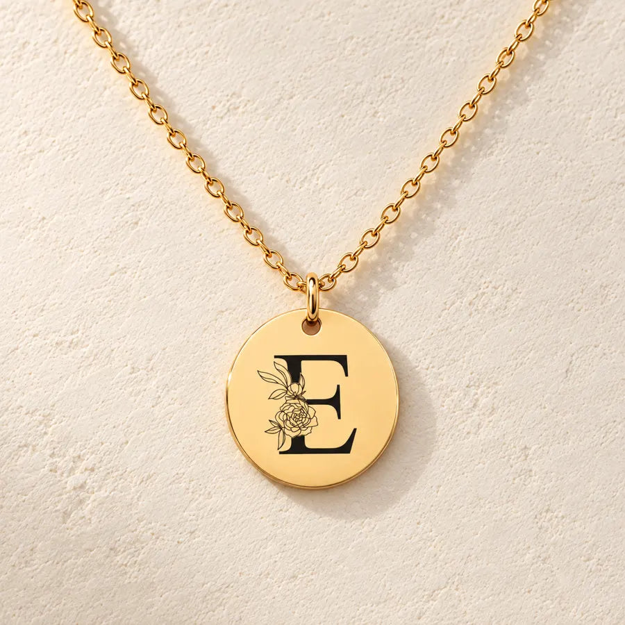Collier Initiale Florale E Personnalisé
