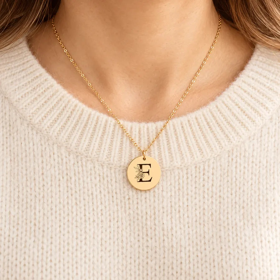 Collier Initiale Florale E Personnalisé