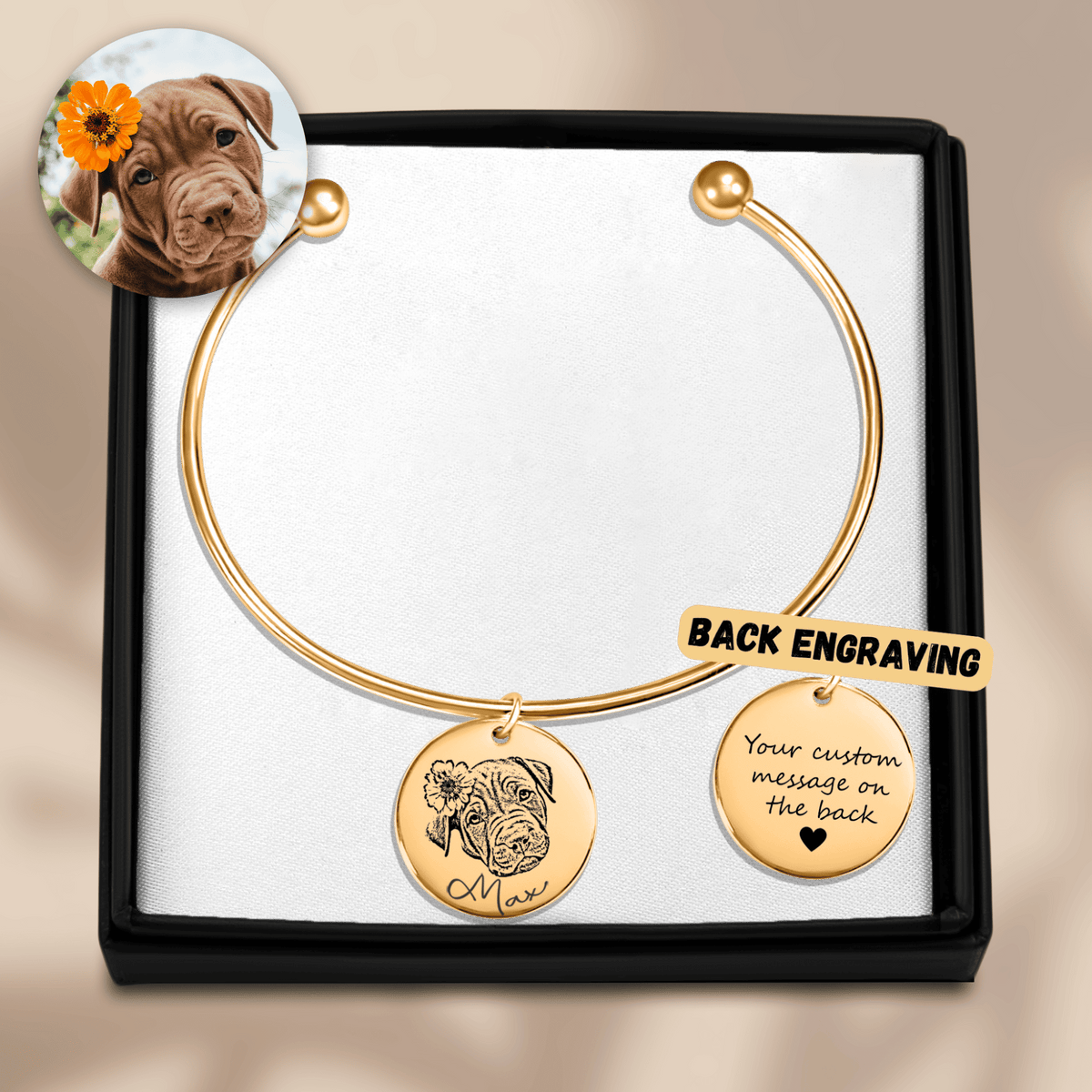 Bracelet jonc Portrait d'Animal Personnalisé