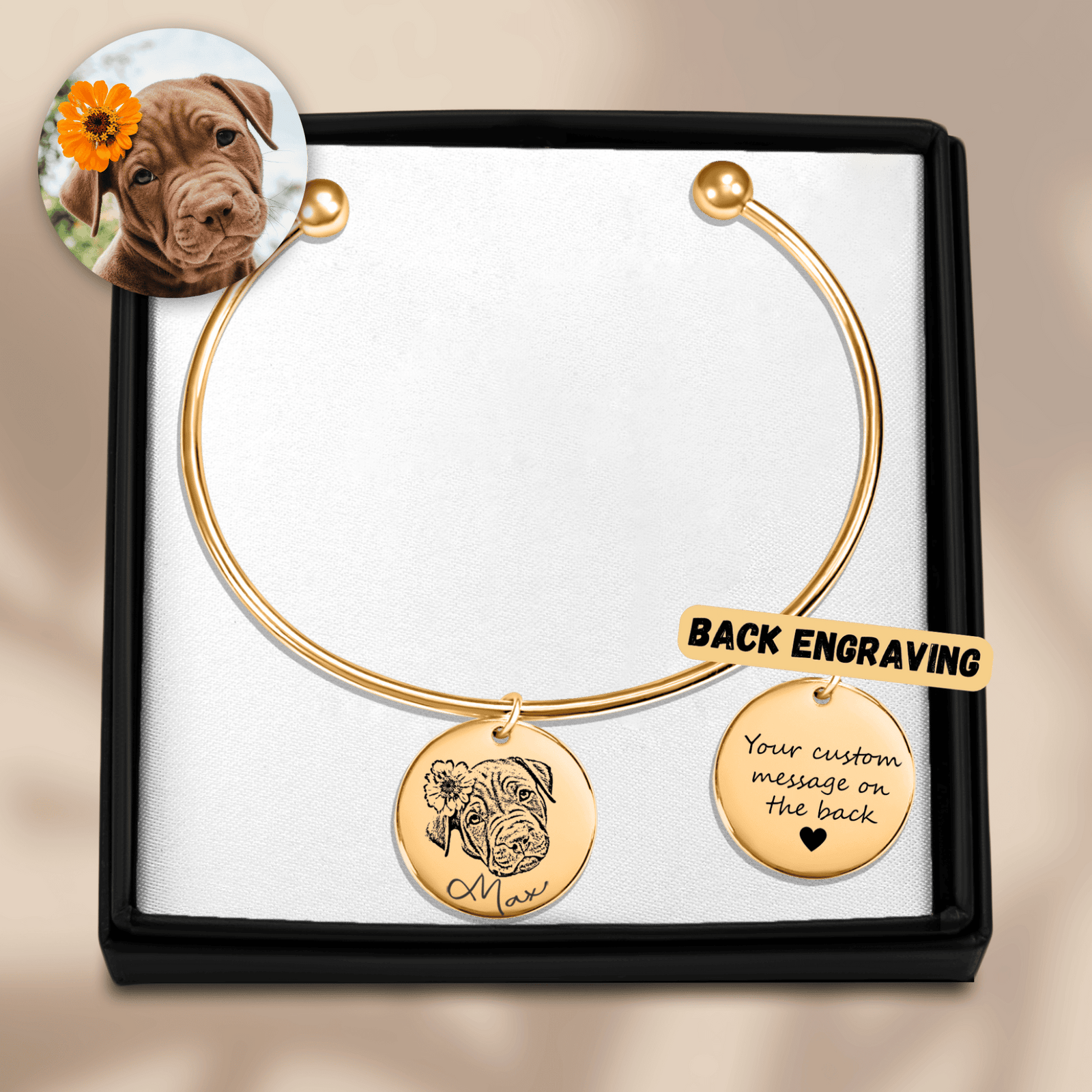 Bracelet jonc Portrait d'Animal Personnalisé