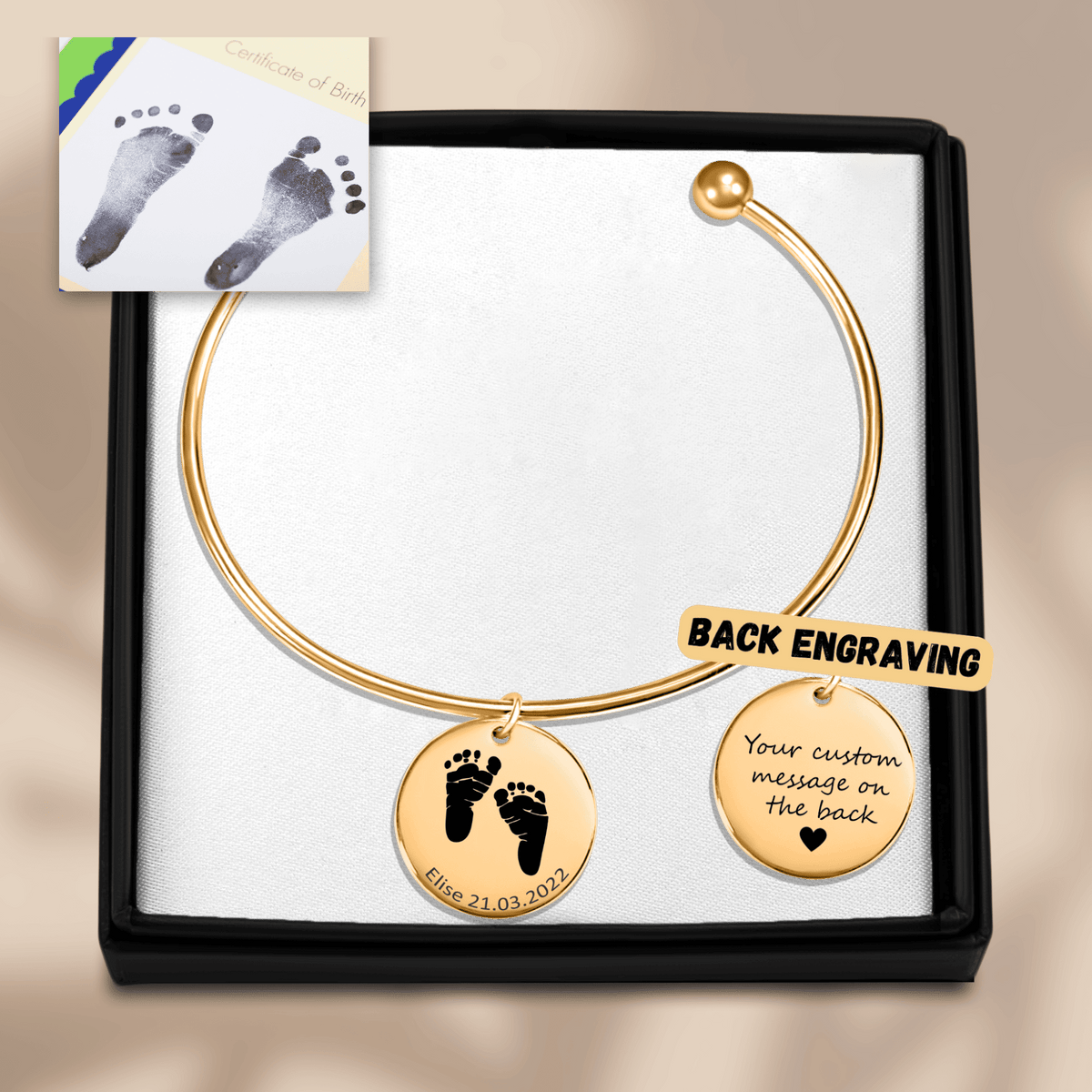 Bracelet jonc Empreinte de Pied Réelle Gravée