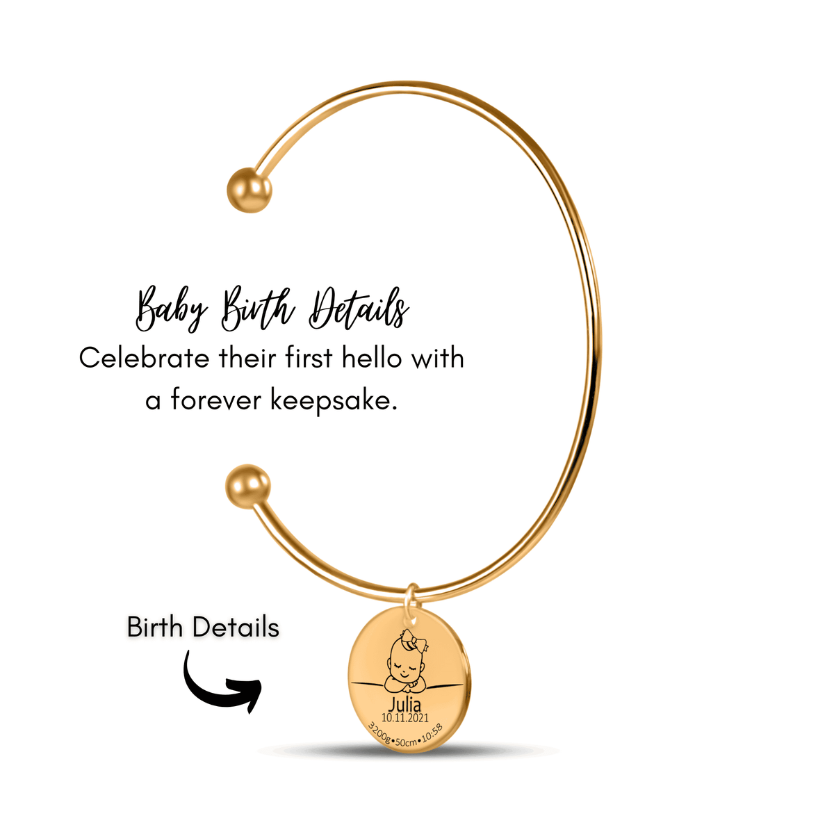 Bracelet jonc Détails de Naissance Personnalisés
