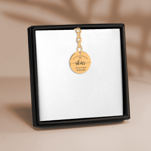 Porte-clés Médaille Anniversaire de Mariage 25 ans (noces d'argent)