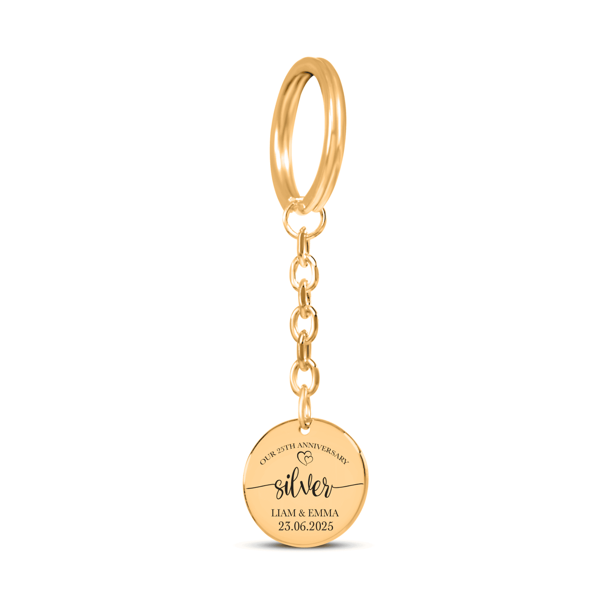 Porte-clés Médaille Anniversaire de Mariage 25 ans (noces d'argent)