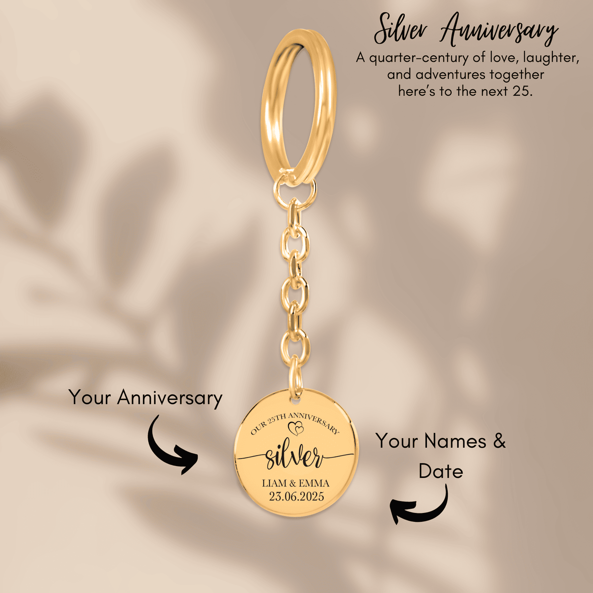 Porte-clés Médaille Anniversaire de Mariage 25 ans (noces d'argent)