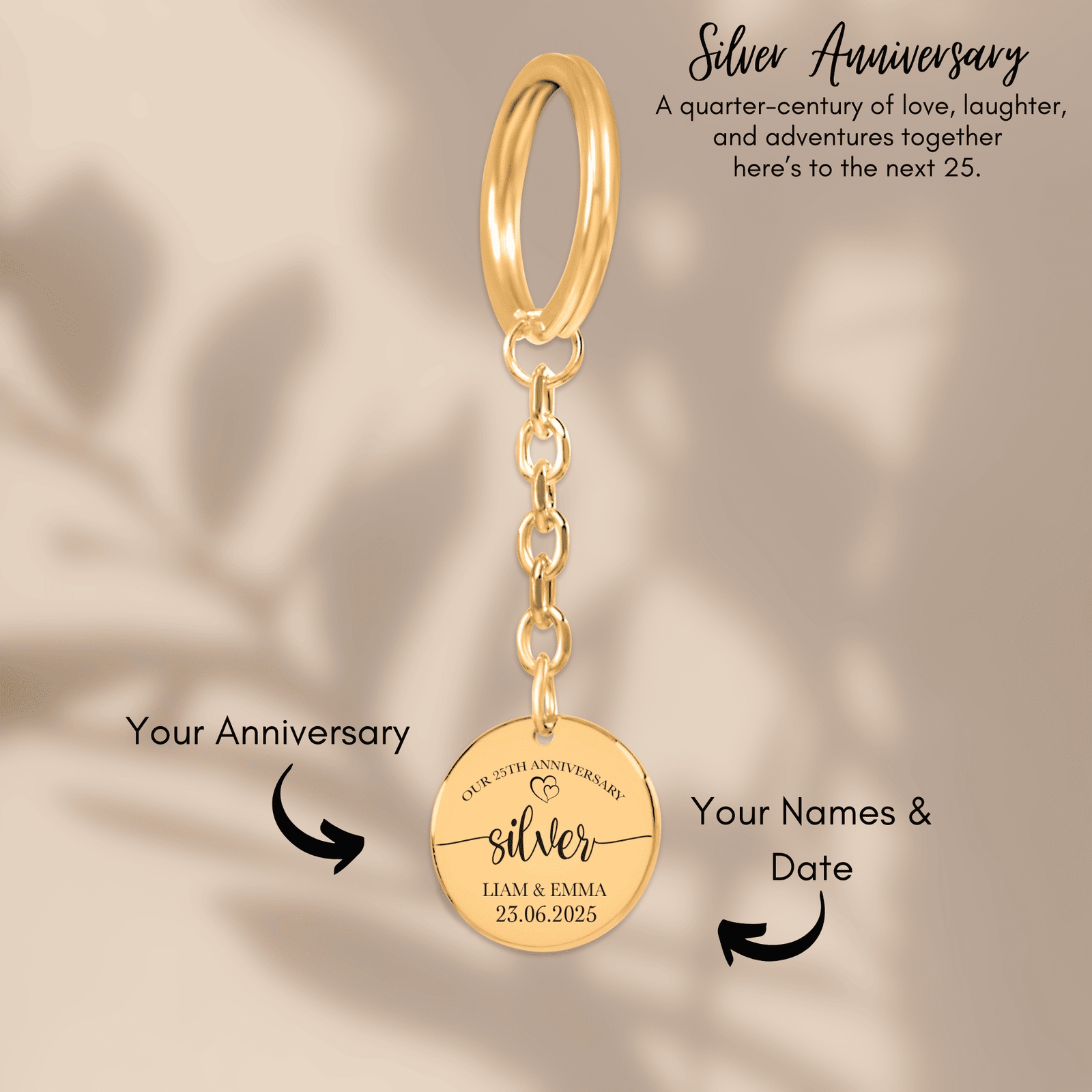 Porte-clés Médaille Anniversaire de Mariage 25 ans (noces d'argent)