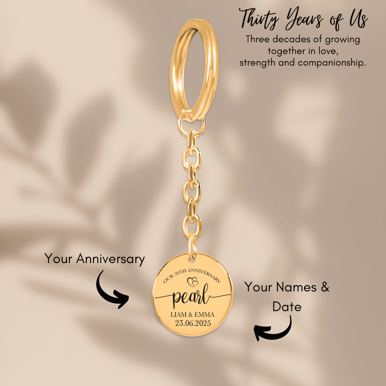 Porte-clés Médaille Anniversaire de Mariage 30 ans (noces de perle)
