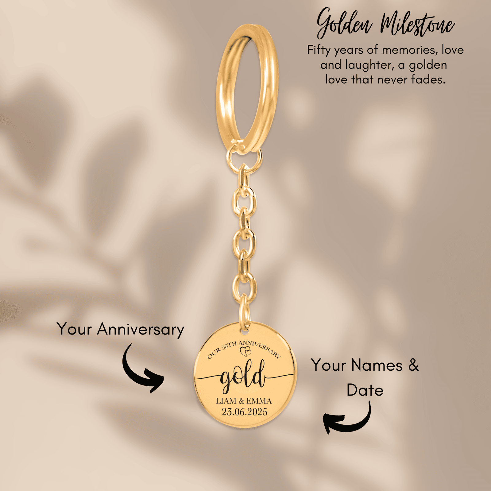 Porte-clés Médaille Anniversaire de Mariage 50 ans