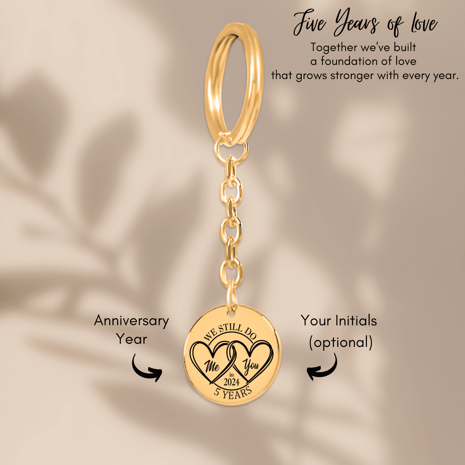 Porte-clés Médaille Anniversaire de Mariage 5 ans (noces de bois)