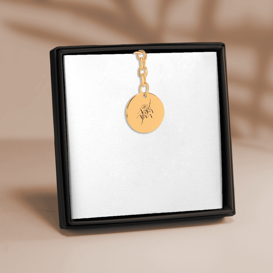 Porte-clés Médaille Florale Signe Astrologique Verseau