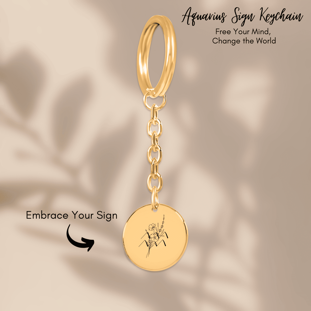 Porte-clés Médaille Florale Signe Astrologique Verseau