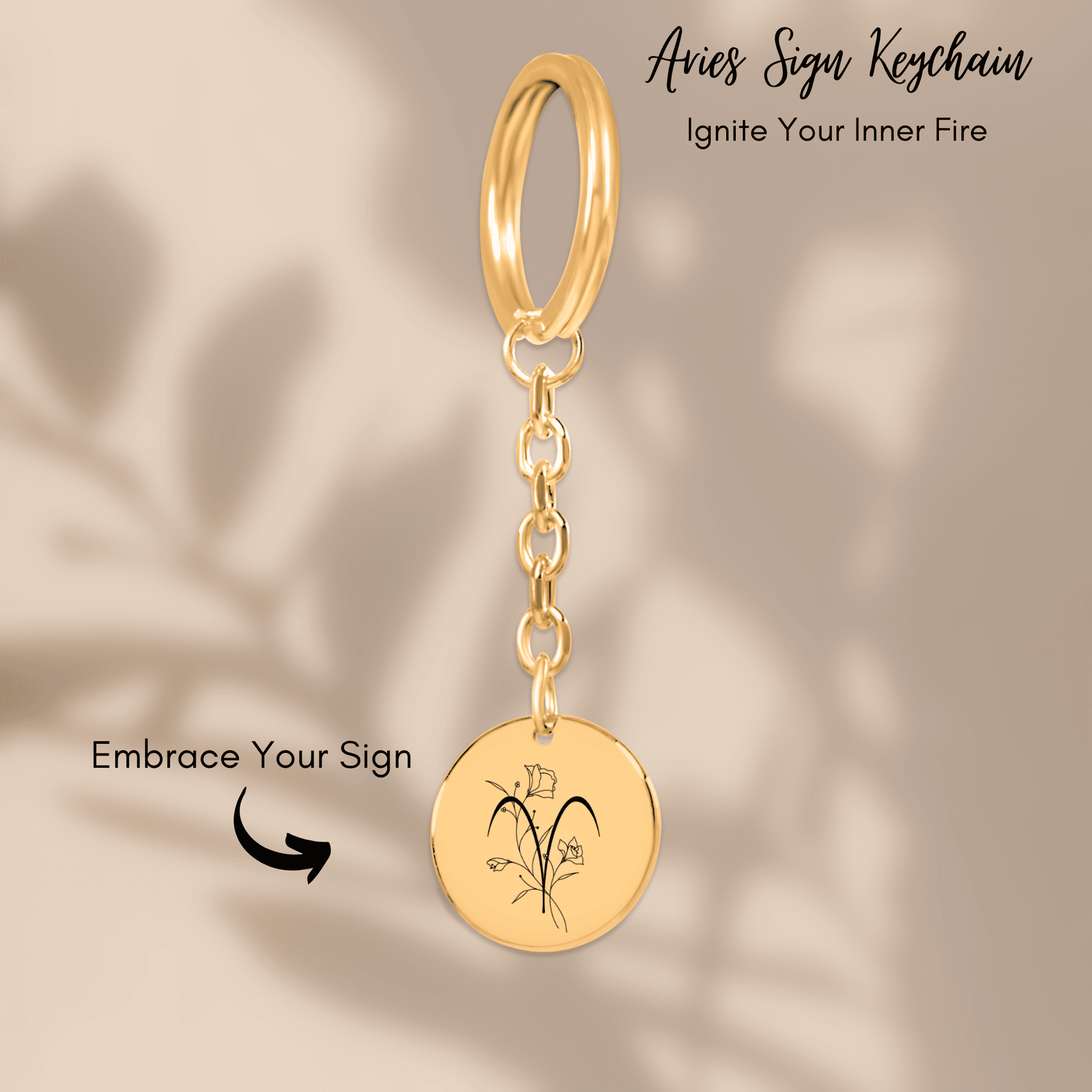 Porte-clés Médaille Florale Signe Astrologique Bélier