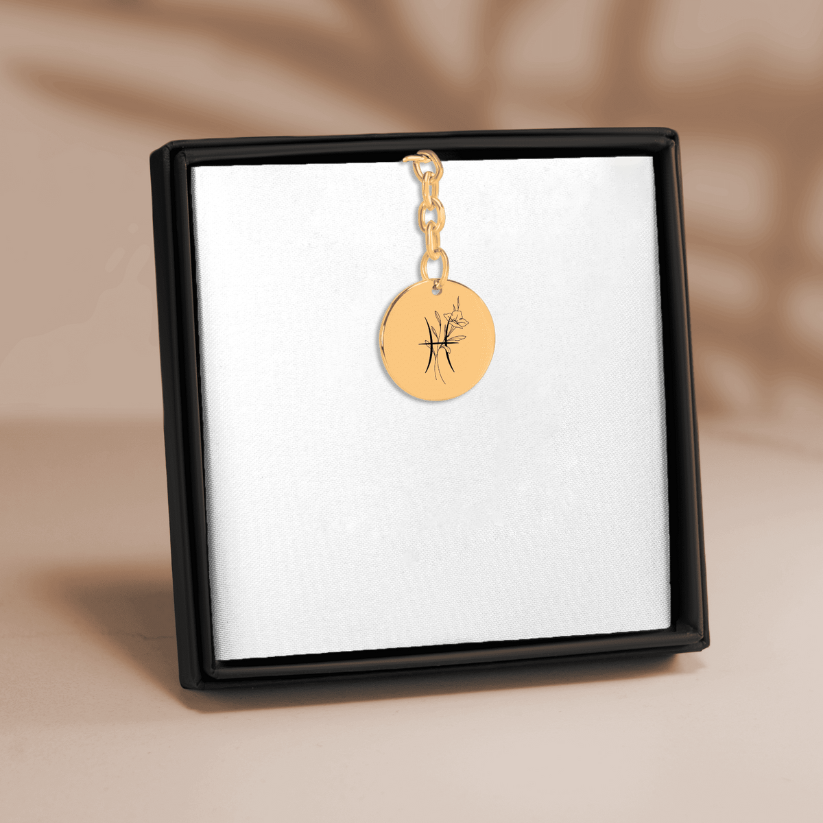 Porte-clés Médaille Florale Signe Astrologique Poissons