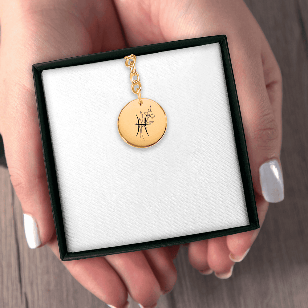 Porte-clés Médaille Florale Signe Astrologique Poissons