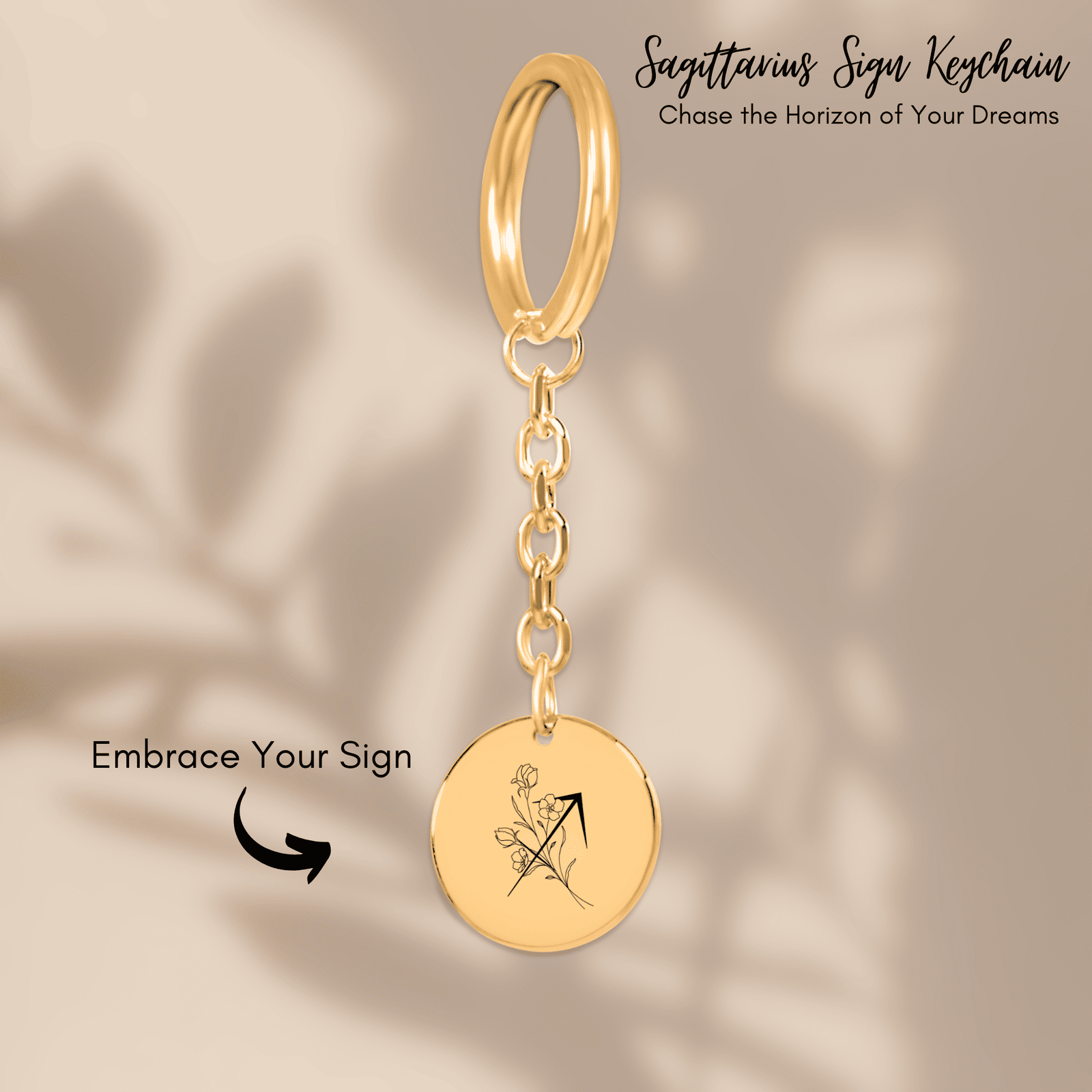 Porte-clés Médaille Florale Signe Astrologique Sagittaire