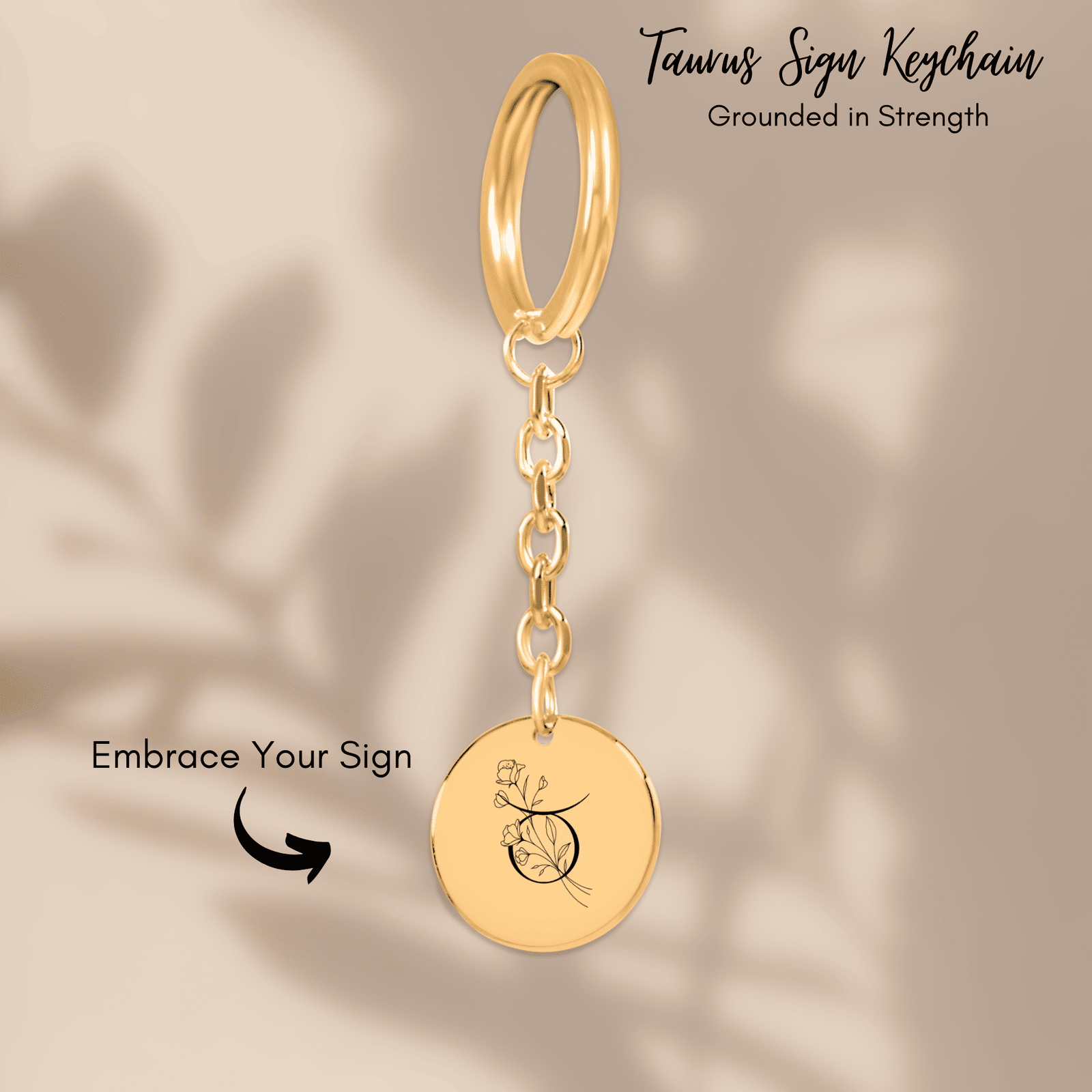 Porte-clés Médaille Florale Signe Astrologique Taureau