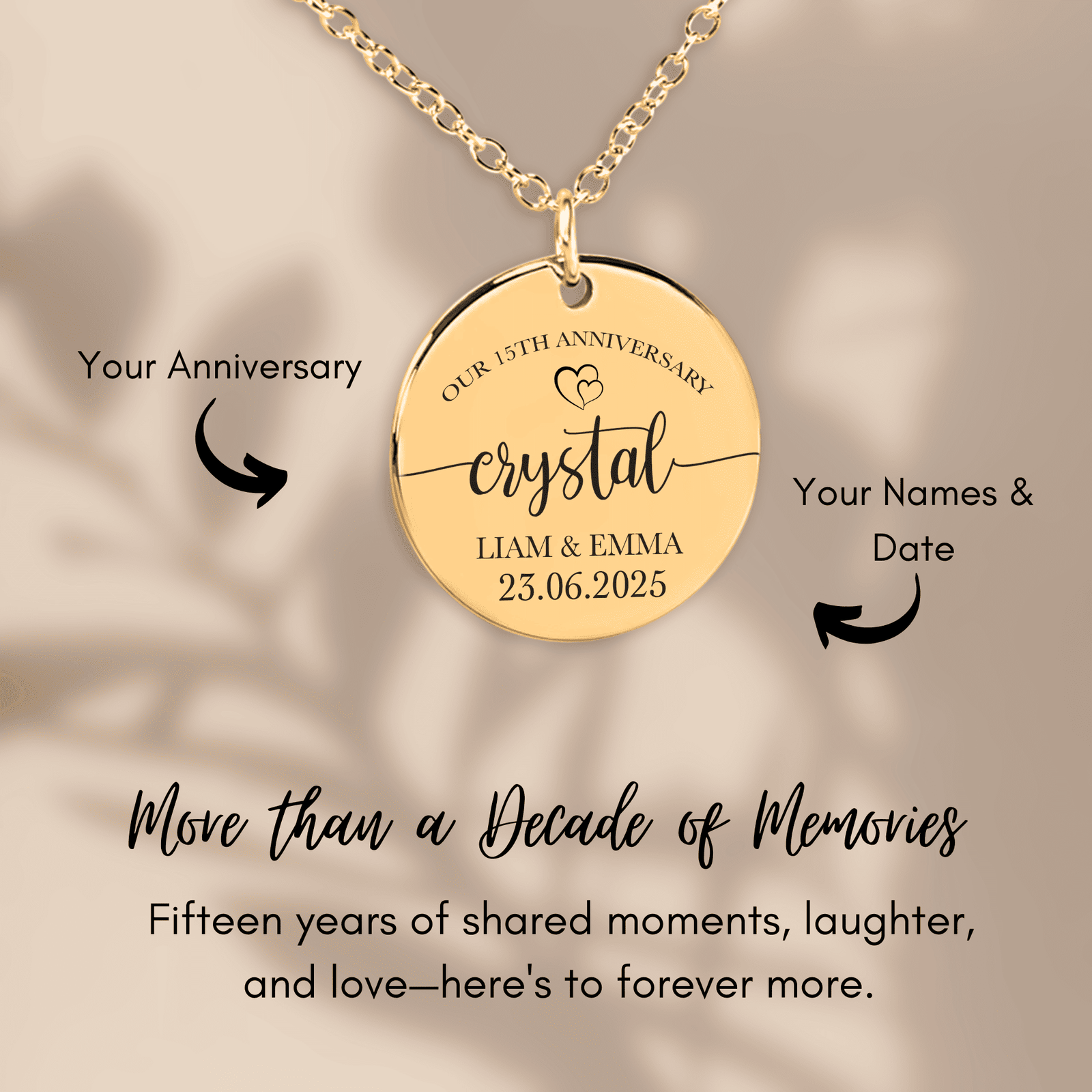 Collier Médaille Anniversaire de Mariage 15 ans (noces de cristal)