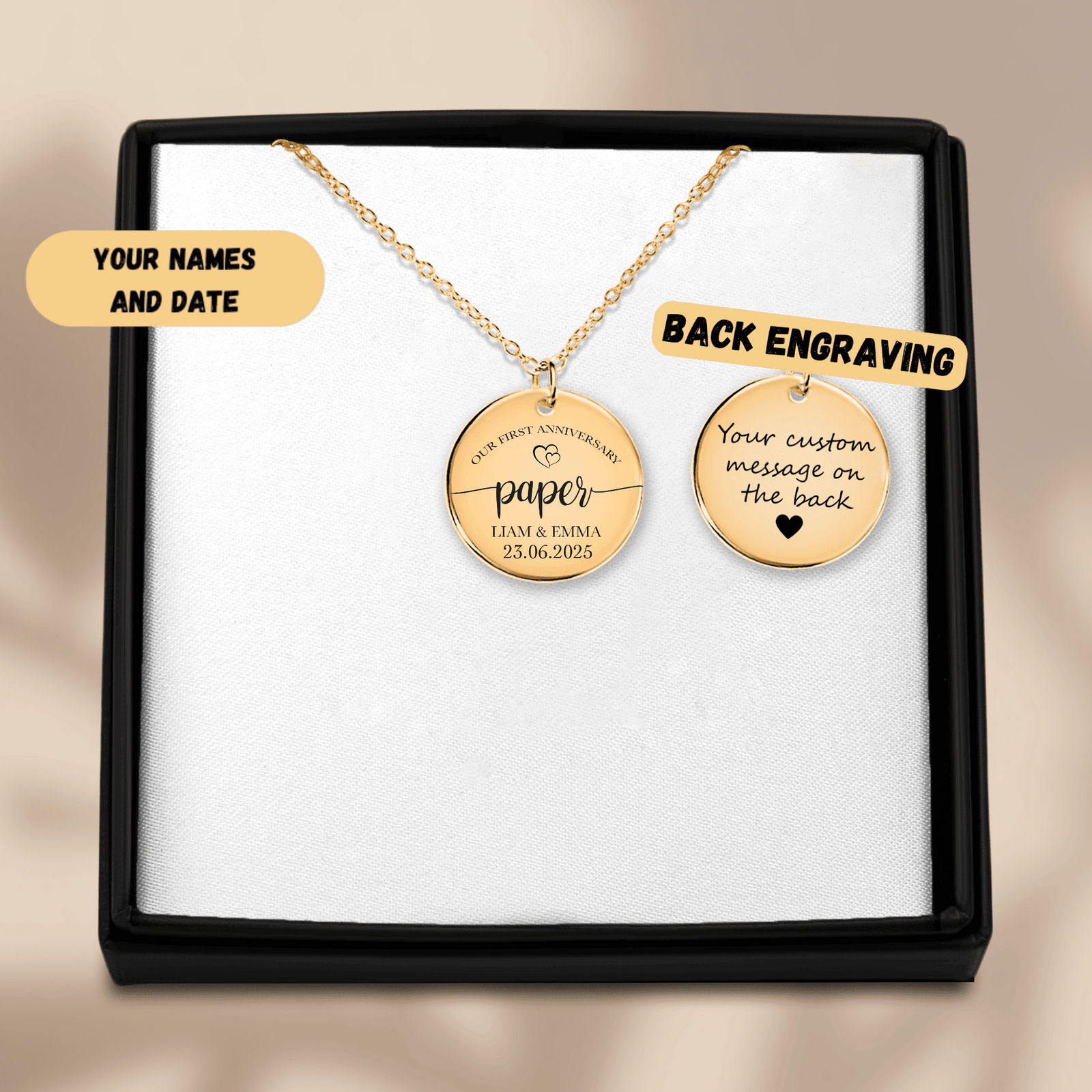 Collier Médaille Anniversaire de Mariage 1 an (noces de coton)