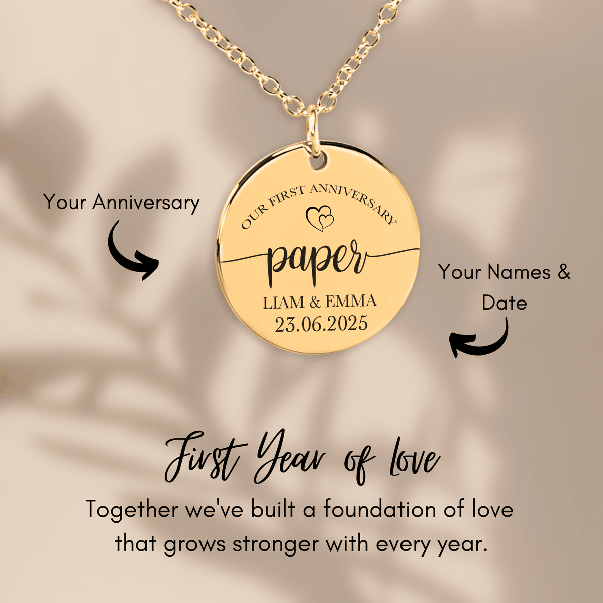Collier Médaille Anniversaire de Mariage 1 an (noces de coton)