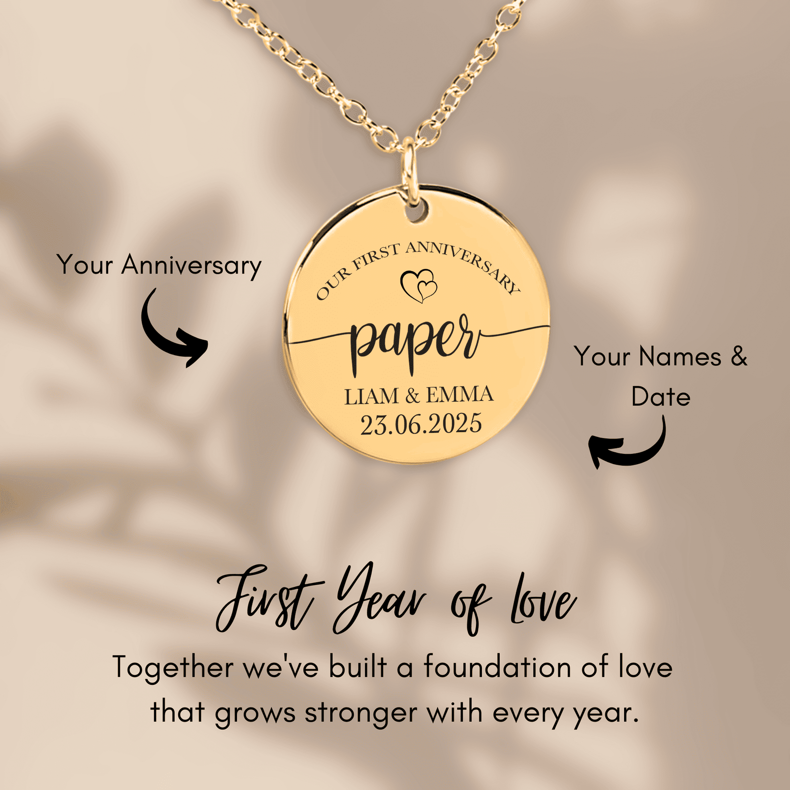 Collier Médaille Anniversaire de Mariage 1 an (noces de coton)