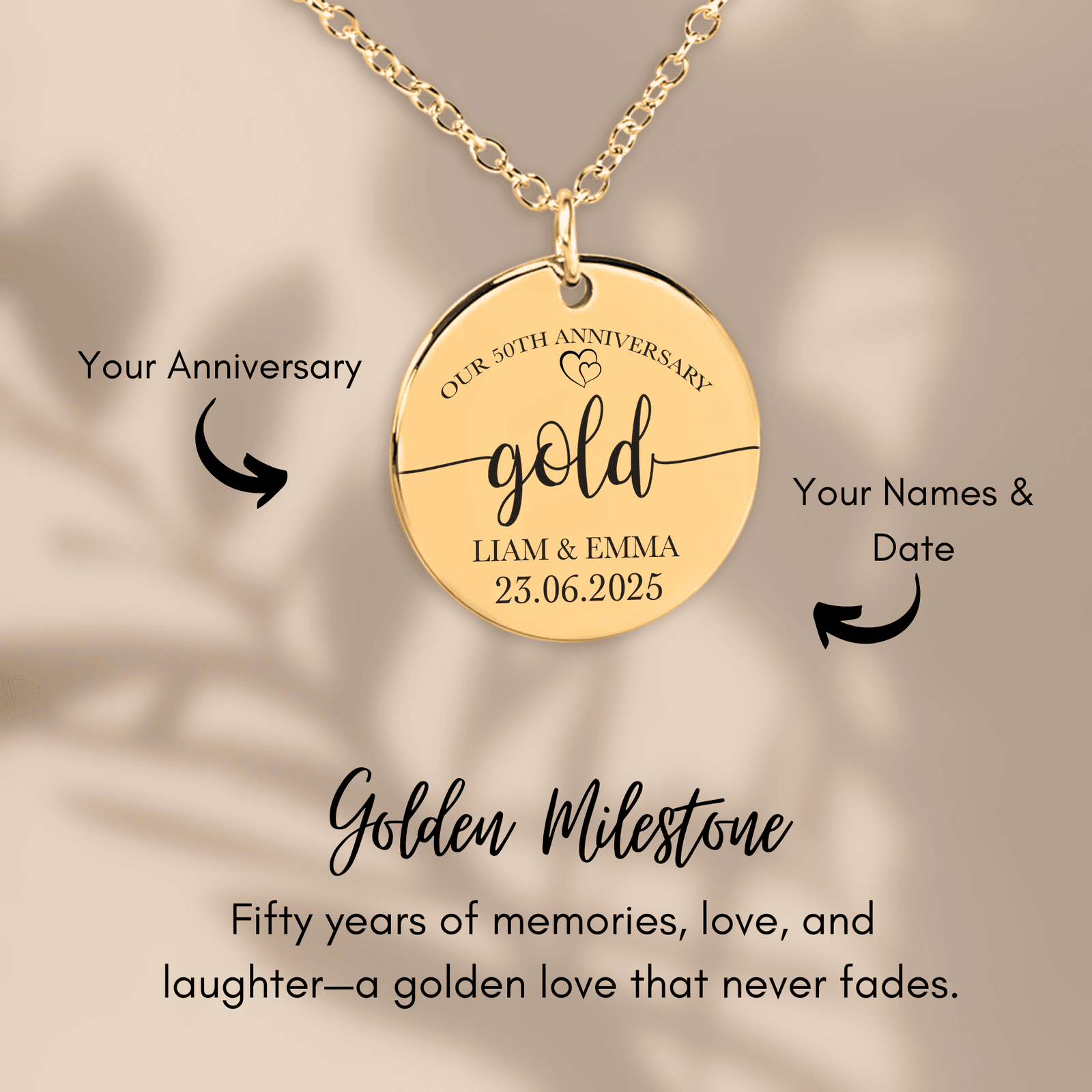 Collier Médaille Anniversaire de Mariage 50 ans (noces d'or)