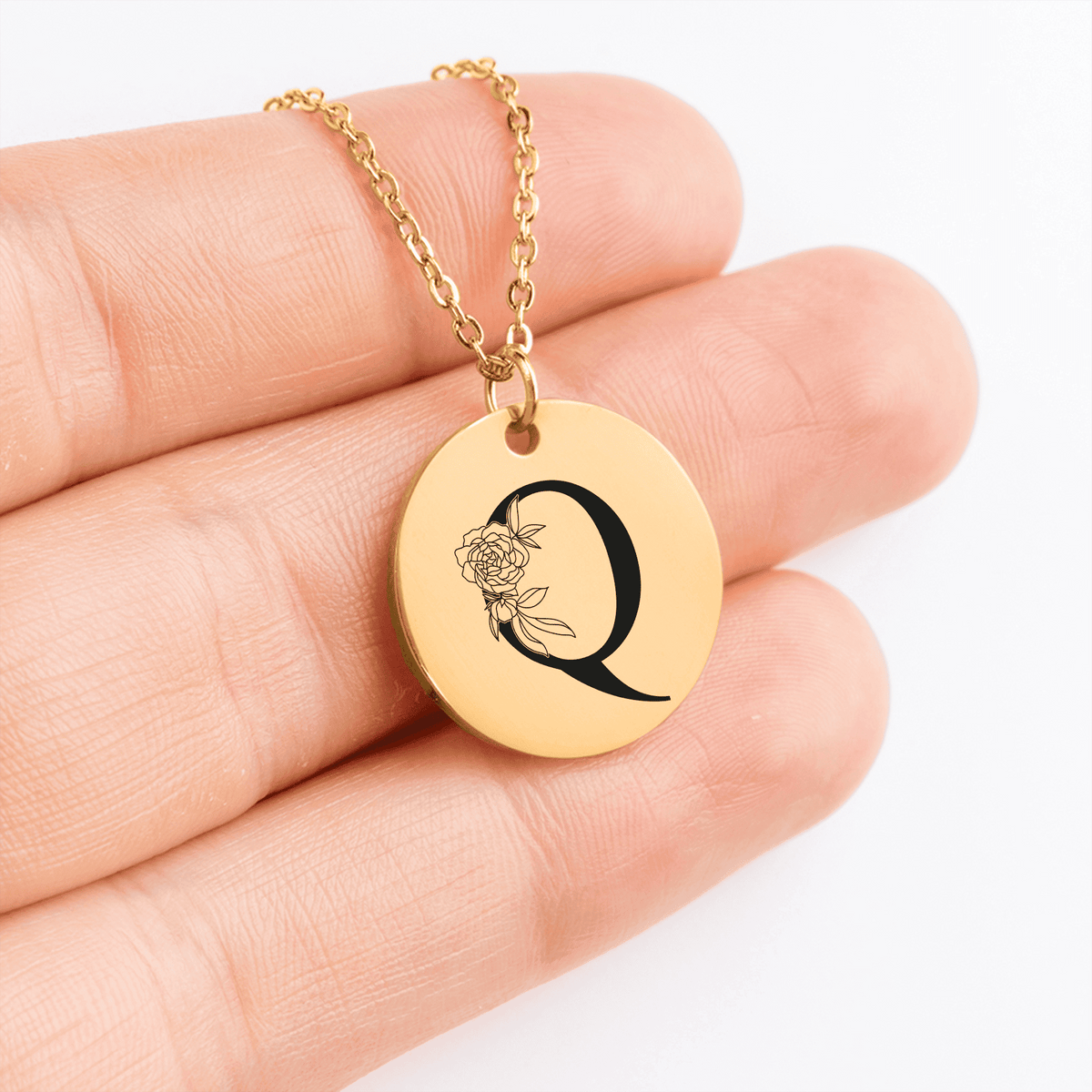 Collier Initiale Florale Q Personnalisé