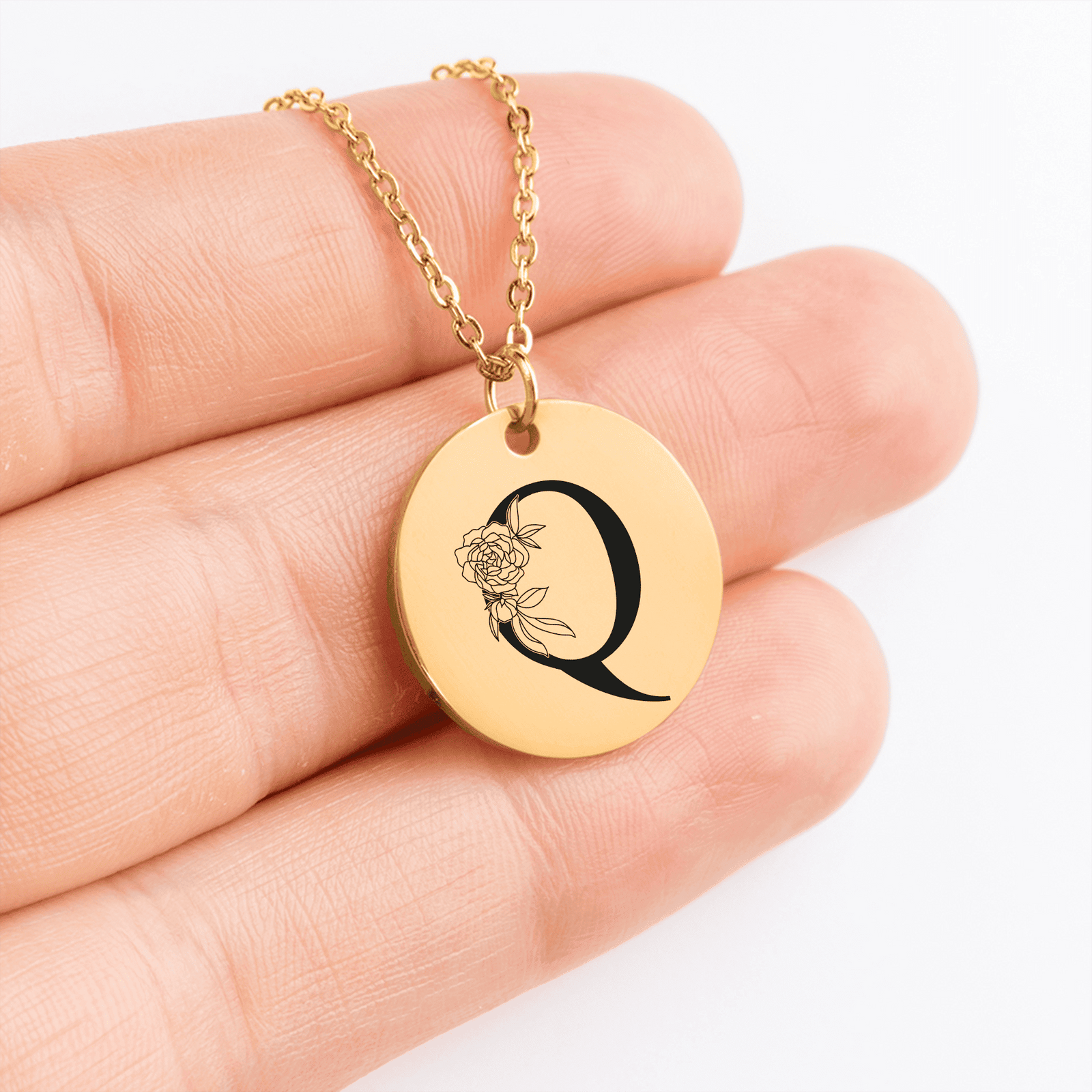 Collier Initiale Florale Q Personnalisé