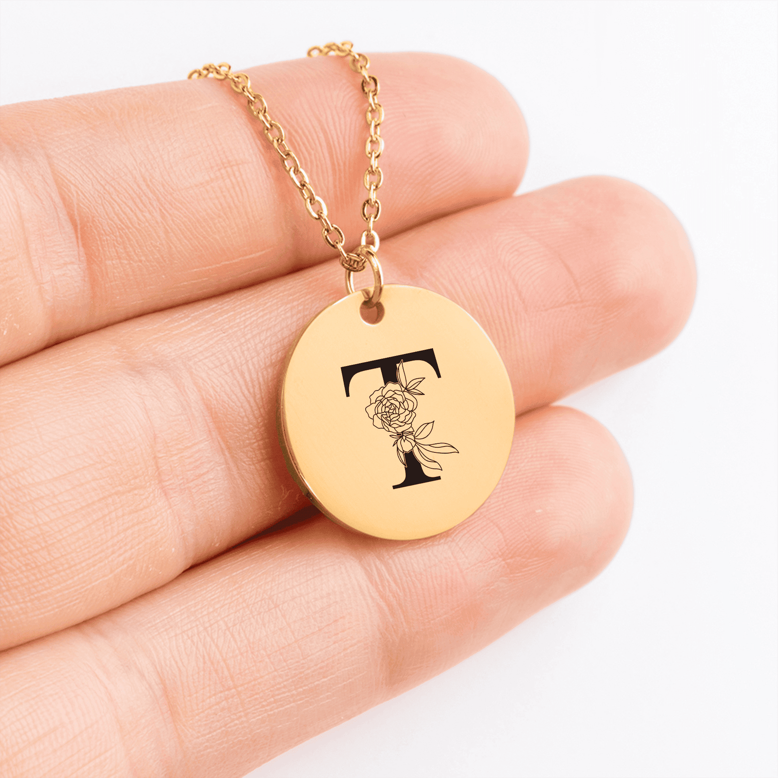 Collier Initiale Florale T Personnalisé