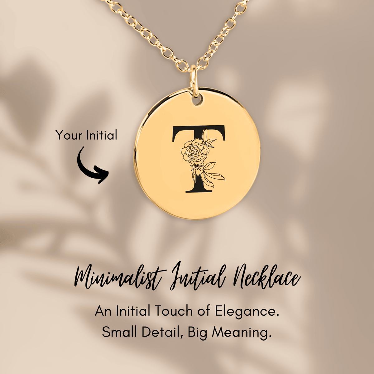 Collier Initiale Florale T Personnalisé