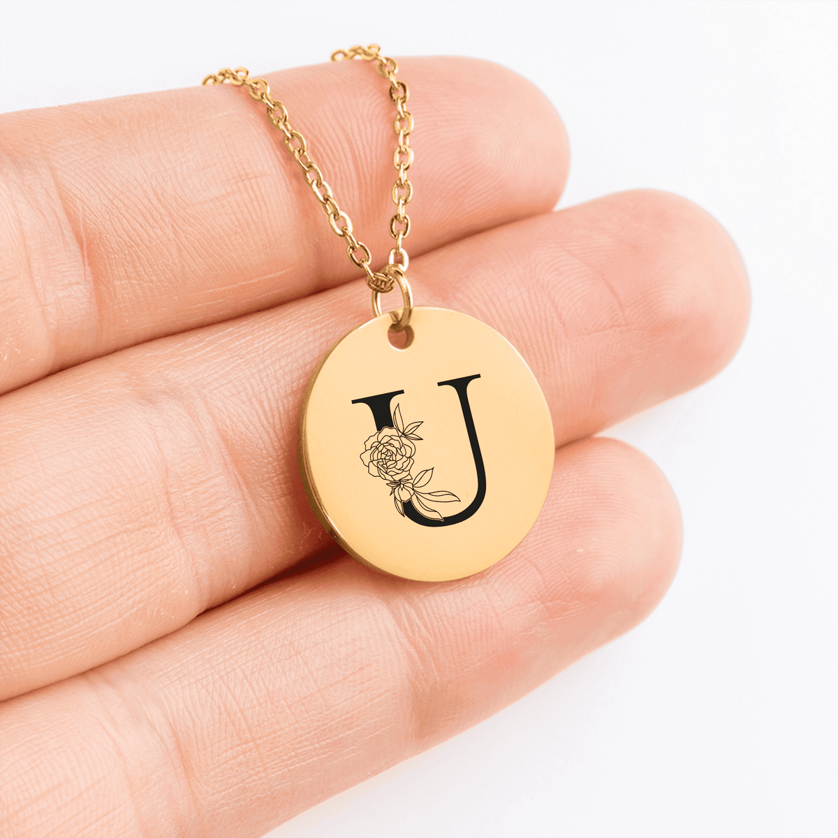 Collier Initiale Florale U Personnalisé